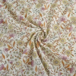 Tissu sergé de coton fleurs bohèmes écru, caramel & vieux rose