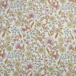 Tissu sergé de coton fleurs bohèmes écru, caramel & vieux rose