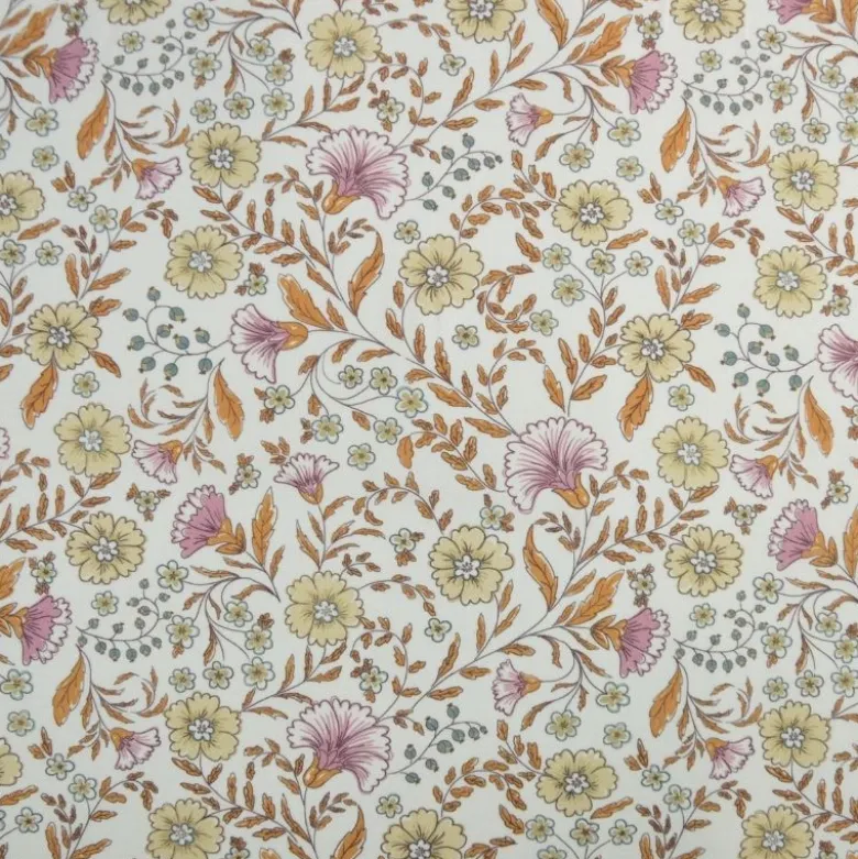 Tissu sergé de coton fleurs bohèmes écru, caramel & vieux rose