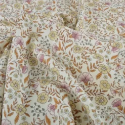 Tissu sergé de coton fleurs bohèmes écru, caramel & vieux rose