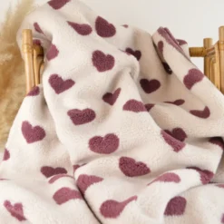 Tissu Sherpa lourde motif coeurs vieux rose fond écru - OEKO TEX