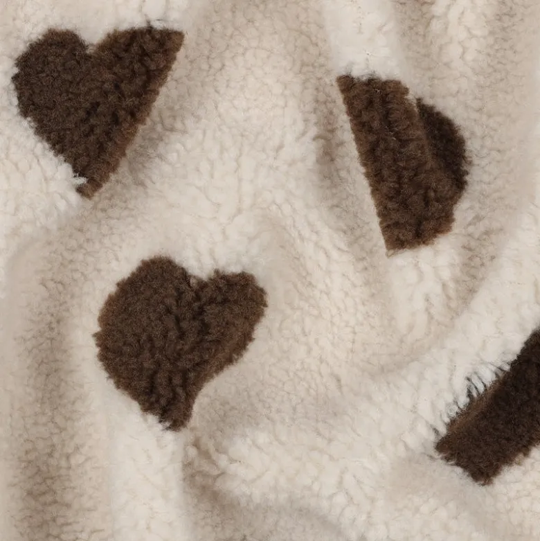 Tissu Sherpa lourde motif coeurs chocolat - OEKO TEX
