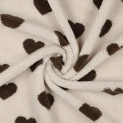 Tissu Sherpa lourde motif coeurs chocolat - OEKO TEX