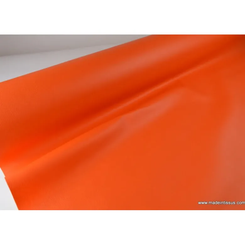Tissu Simili cuir ameublement rigide orange