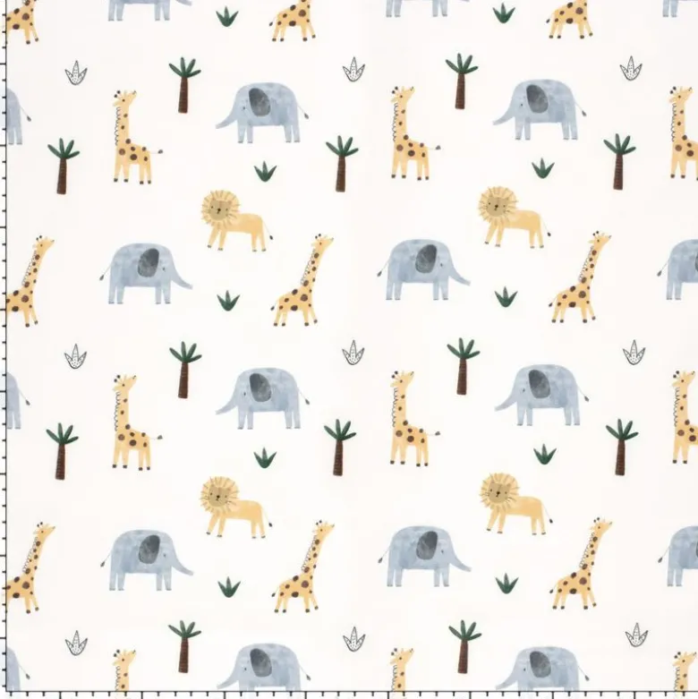 Tissu Softshell motifs animaux de la jungle fond blanc cassé