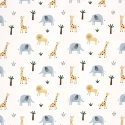 Tissu Softshell motifs animaux de la jungle fond blanc cassé