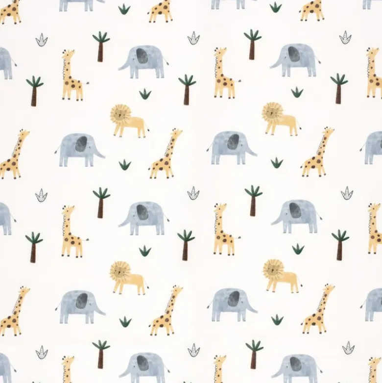 Tissu Softshell motifs animaux de la jungle fond blanc cassé