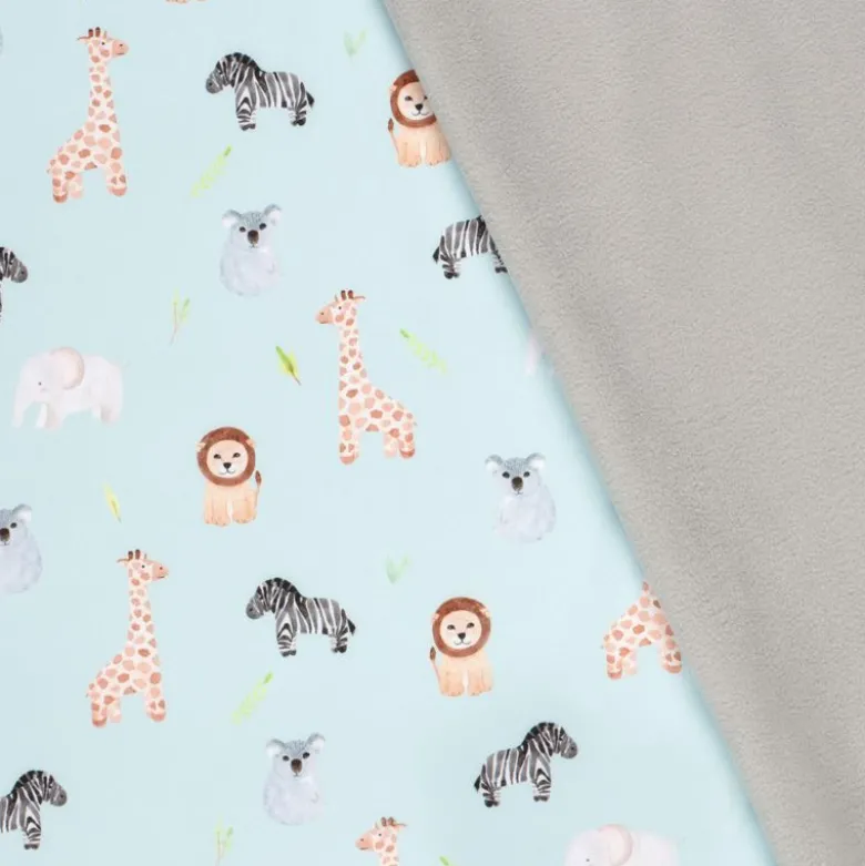 Tissu Softshell motifs animaux fond menthe clair