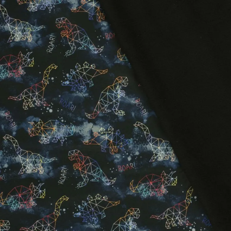 Tissu Softshell motifs dinosaures fond noir