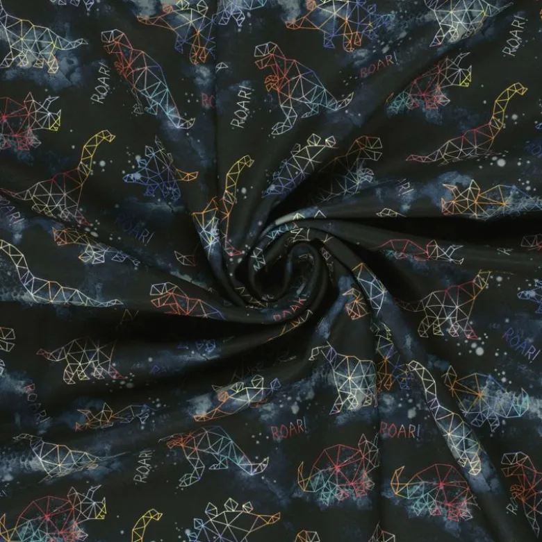 Tissu Softshell motifs dinosaures fond noir