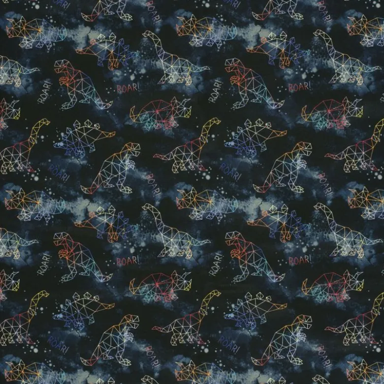 Tissu Softshell motifs dinosaures fond noir