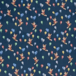 Tissu Softshell motifs renards et ballons bleu marine