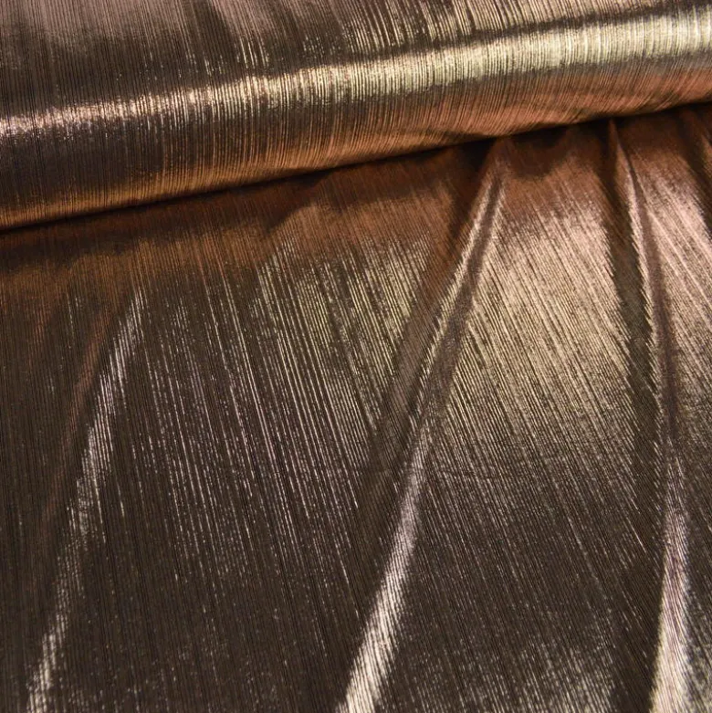 Tissu stretch lamé à rayures doré envers noir