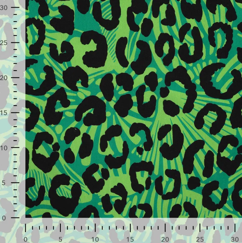 Tissu Sweat French Terry léopard fond Vert