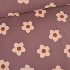 Tissu Sweat French terry motif fleurs fond parme - OEKO TEX