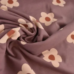 Tissu Sweat French terry motif fleurs fond parme - OEKO TEX