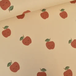 Tissu Sweat French terry motif pommes fond beige - OEKO TEX