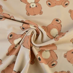 Tissu Sweat French terry motif ours fond beige - OEKO TEX