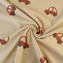 Tissu Sweat French terry motif voitures fond beige - OEKO TEX