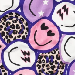 Tissu Sweat French Terry – Motif Smileys Pop & Léopard – Violet, Rose et Blanc - Poppy