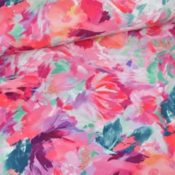 Tissu Sweat French Terry – Motif Fleurs Fuchsia Abstraites - Poppy