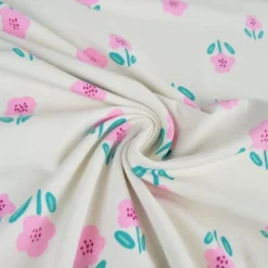 Tissu Sweat French Terry Motif fleurs fond blanc cassé - Poppy