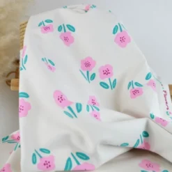Tissu Sweat French Terry Motif fleurs fond blanc cassé - Poppy