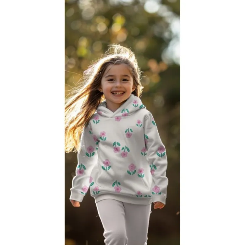 Tissu Sweat French Terry Motif fleurs fond blanc cassé - Poppy