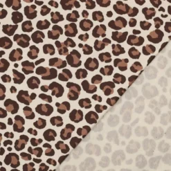 Tissu Sweat gratté motif Léopard caramel fond écru