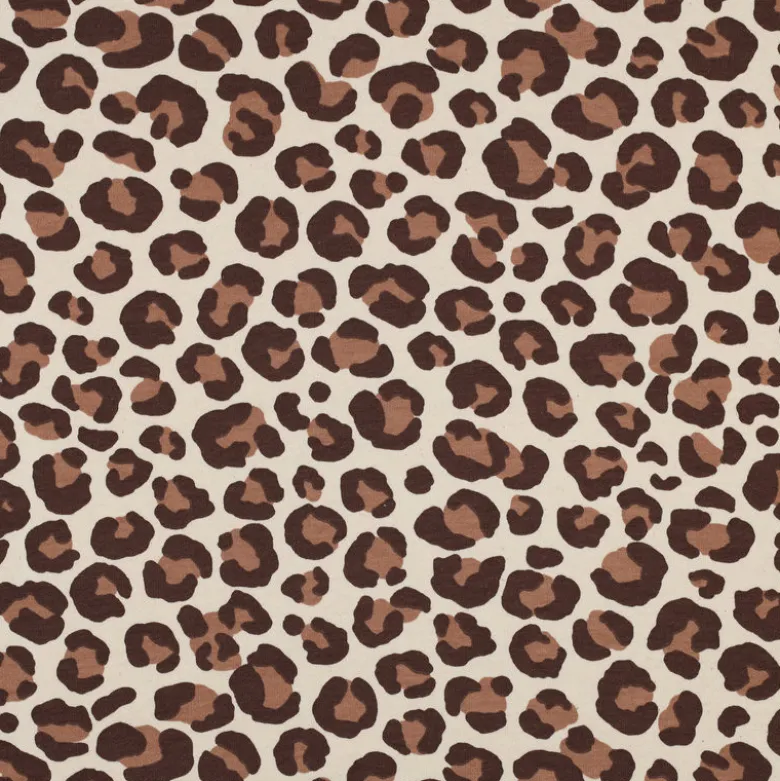 Tissu Sweat gratté motif Léopard caramel fond écru