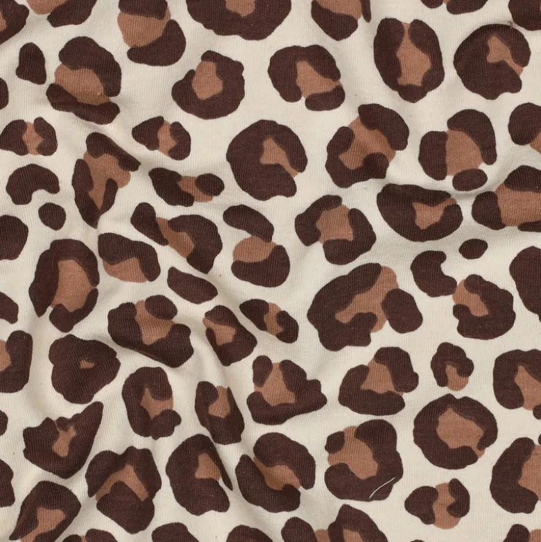 Tissu Sweat gratté motif Léopard caramel fond écru