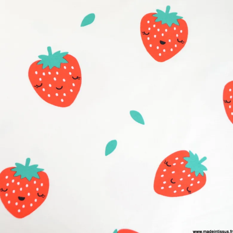 Tissu Sweat molleton motif Fraises fond blanc - Poppy
