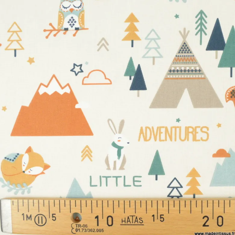 Tissu Tamias coton imprimé Little Adventure Ocre et Sapin - OEKO TEX