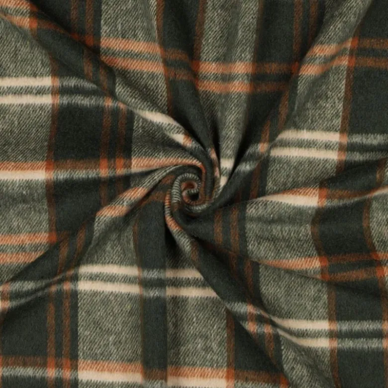Tissu Tartan Écossais Loch Ness – Carreaux Vert, Orange et Écru