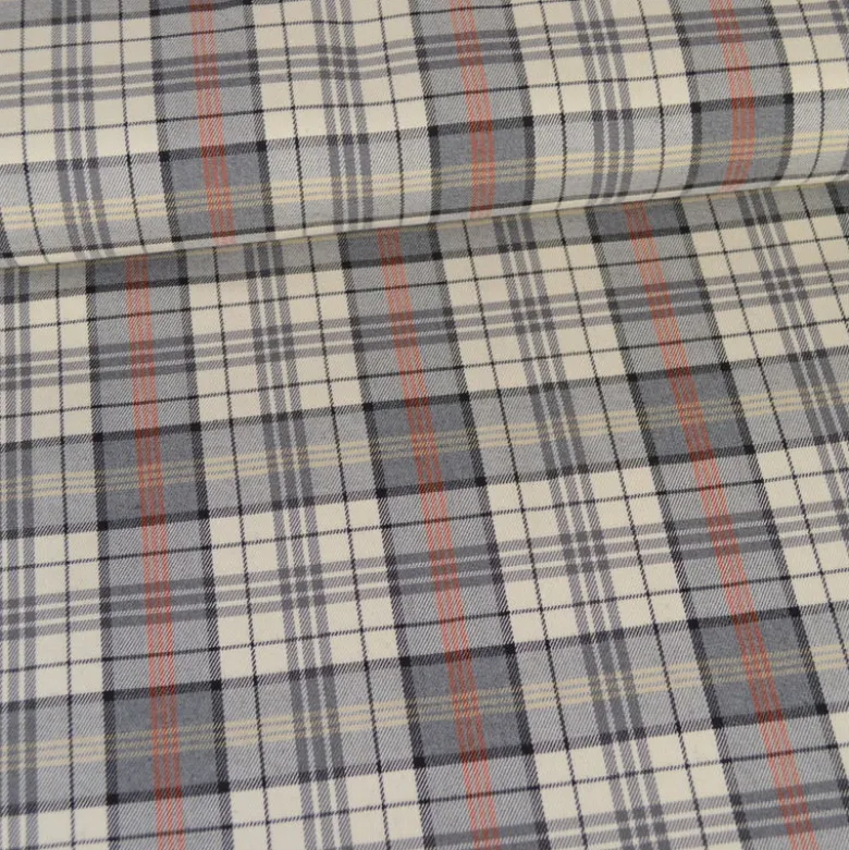 Tissu Tartan Gris et écru