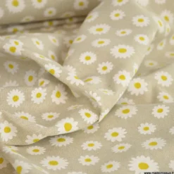 Tissu toile aspect lin Daisy motifs marguerites fond lin - OEKO TEX