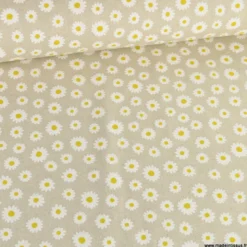 Tissu toile aspect lin Daisy motifs marguerites fond lin - OEKO TEX