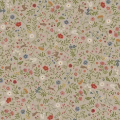 Tissu toile aspect lin Floral animal garden motif fleurs et animaux fond lin - OEKO TEX