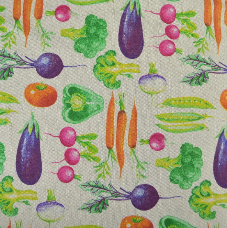Tissu toile aspect lin Jardinière – Motif légumes