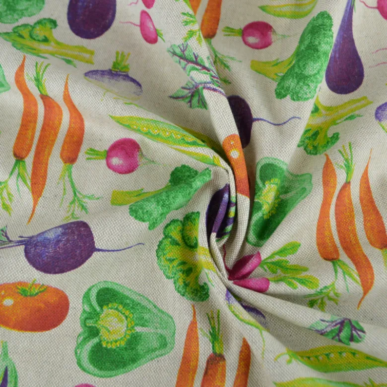 Tissu toile aspect lin Jardinière – Motif légumes