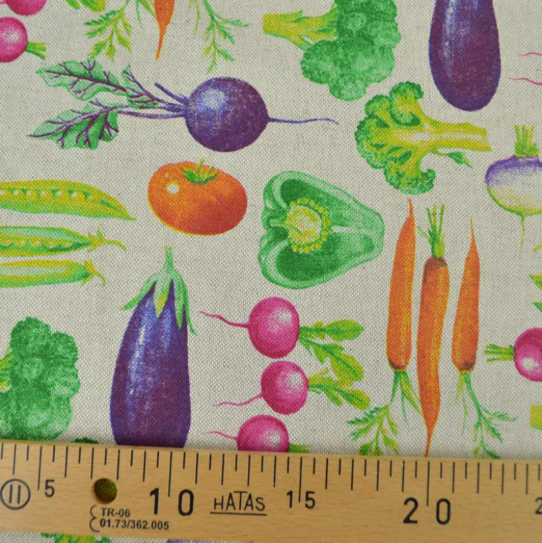 Tissu toile aspect lin Jardinière – Motif légumes