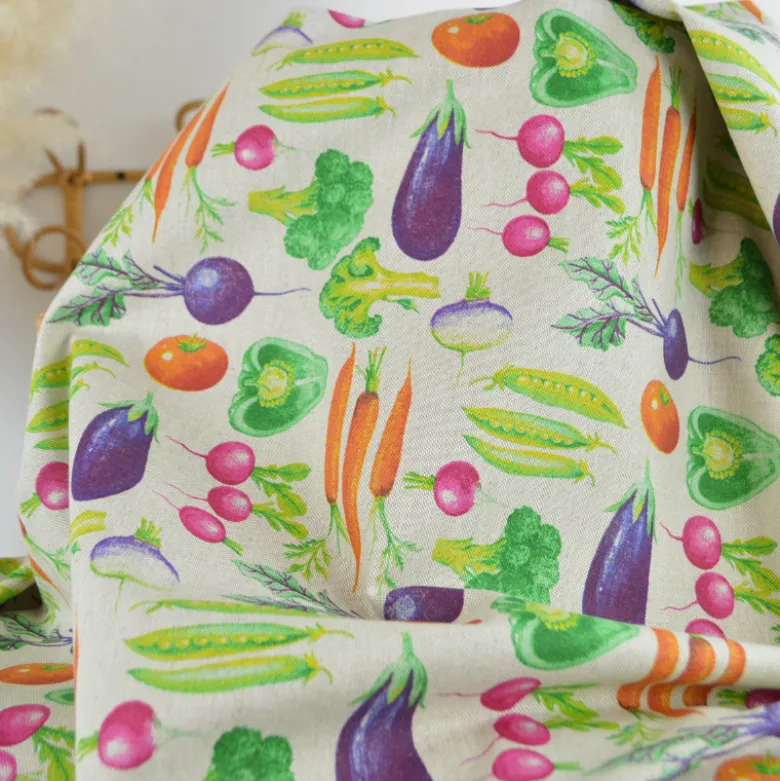 Tissu toile aspect lin Jardinière – Motif légumes