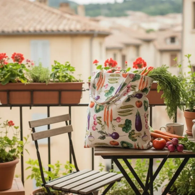 Tissu toile aspect lin Jardinière – Motif légumes