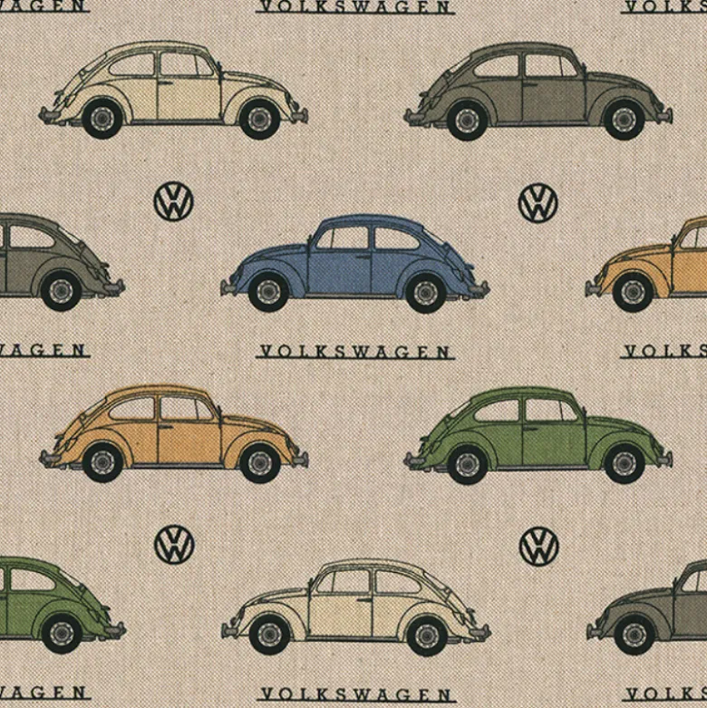Tissu toile aspect lin motif Coccinelle Beetle Volkswagen - OEKO TEX
