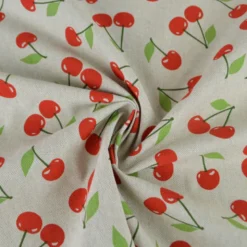 Tissu toile aspect lin – Motif cerises