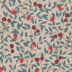 Tissu toile aspect lin – Motif fraises & feuillage