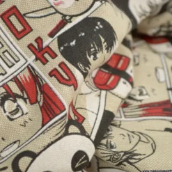 Tissu toile aspect lin motifs Manga Noir et rouge