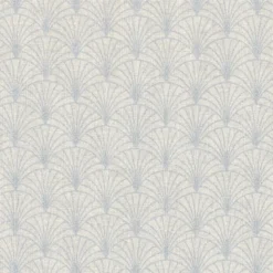 Tissu toile aspect lin motifs éventails Lurex Argent fond naturel