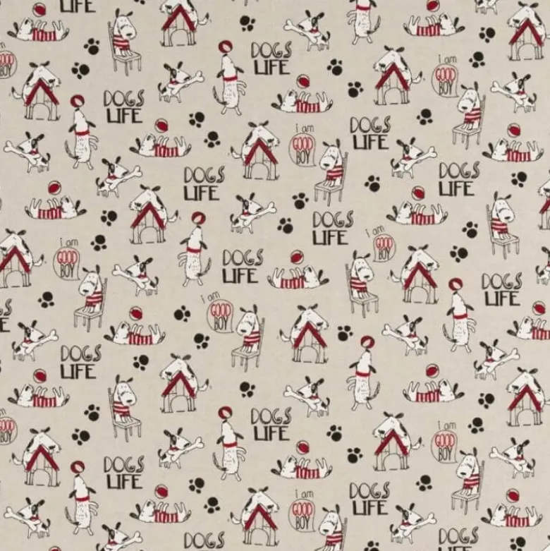 Tissu toile aspect lin motifs Chiens Dog Life - OEKO TEX