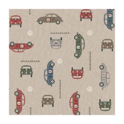 Tissu toile aspect lin motifs voiture de collection Coccinelle Volkswagen - OEKO TEX